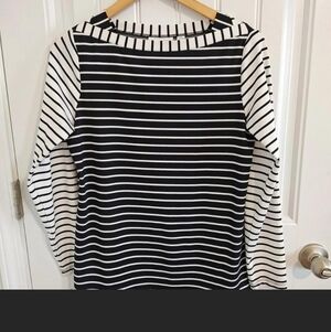 Susan Graver Black and White Striped Long Sleeve Top